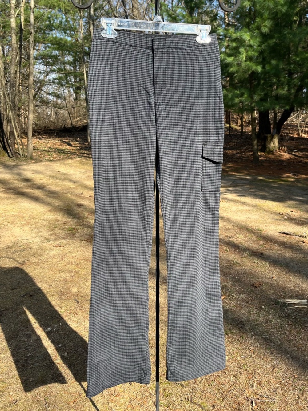 90s l.e.i. Gray Checked Cargo Pants Flare Mid-Rise Grunge Punk